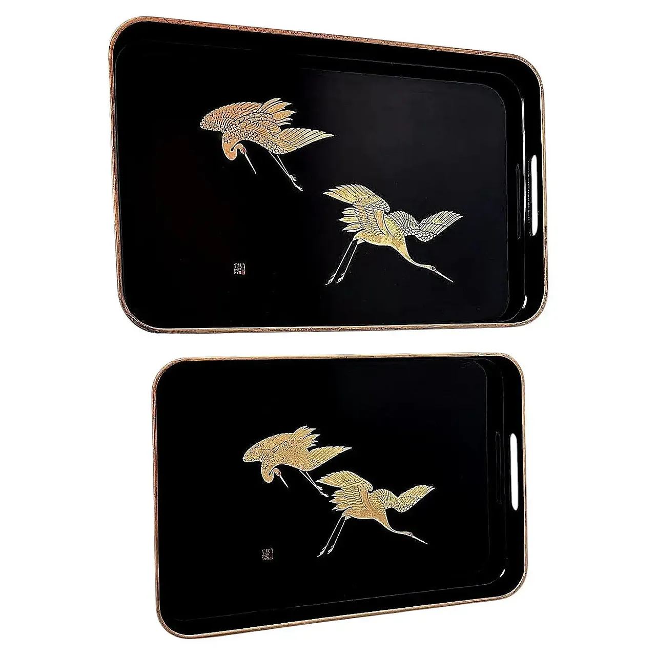 Coppia di vassoi in resina in stile Maki giapponese, anni '60 1