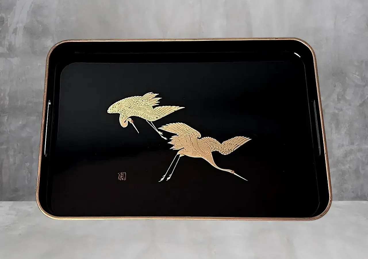 Coppia di vassoi in resina in stile Maki giapponese, anni '60 11