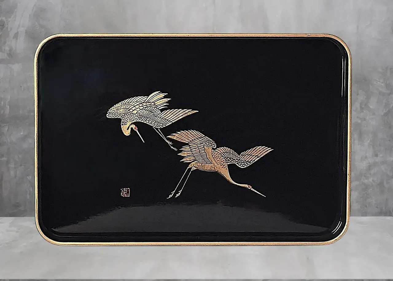 Coppia di vassoi in resina in stile Maki giapponese, anni '60 12