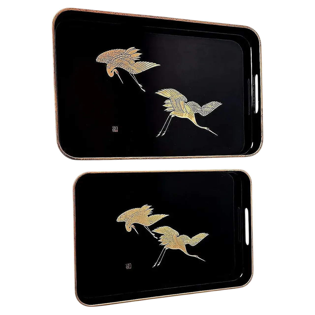 Coppia di vassoi in resina in stile Maki giapponese, anni '60 13