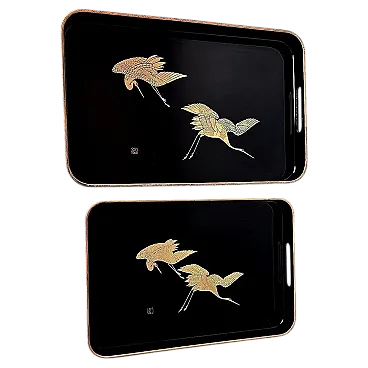 Coppia di vassoi in resina in stile Maki giapponese, anni '60