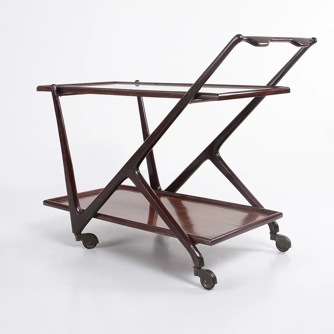 Wood and glass bar cart, 1950s 3