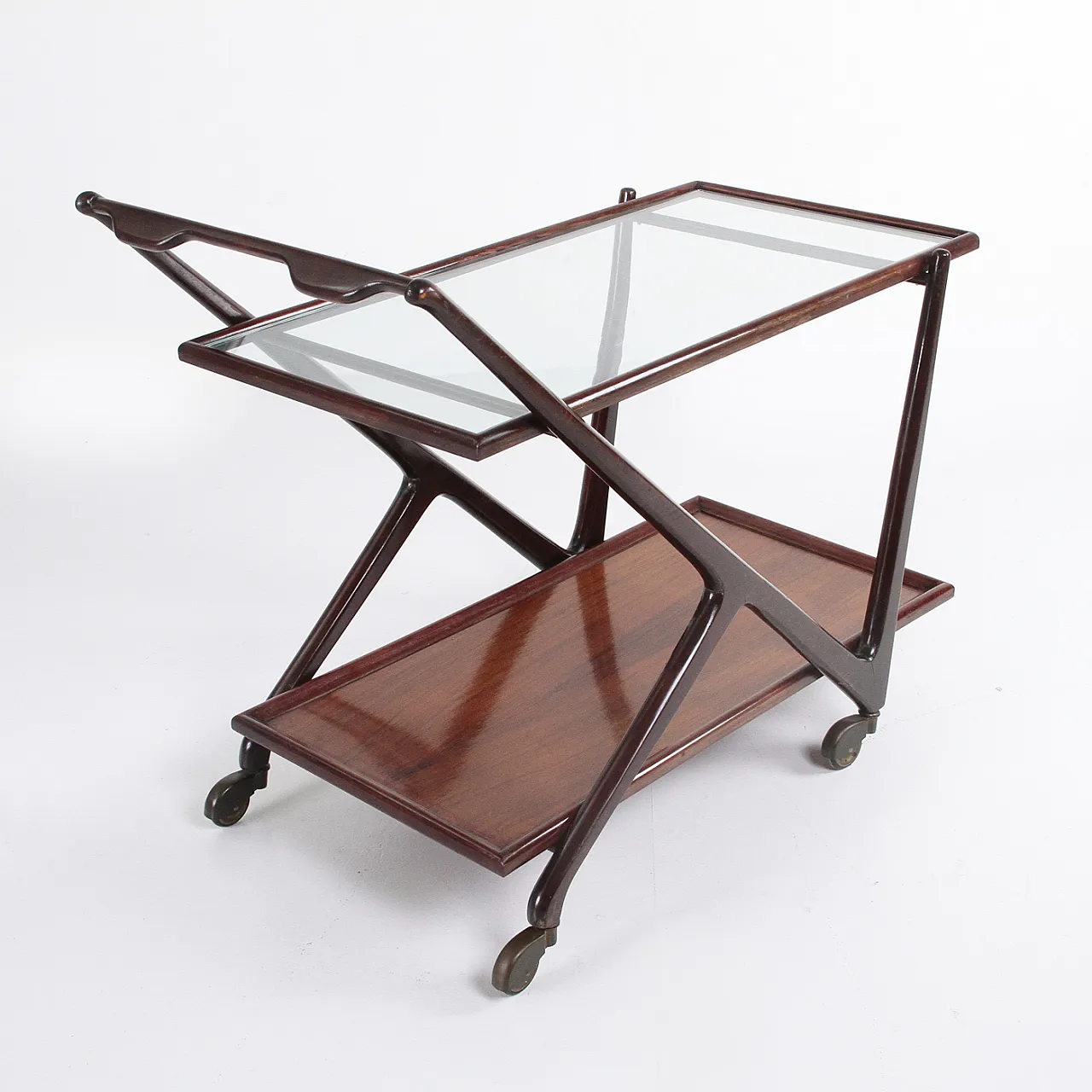 Wood and glass bar cart, 1950s 5