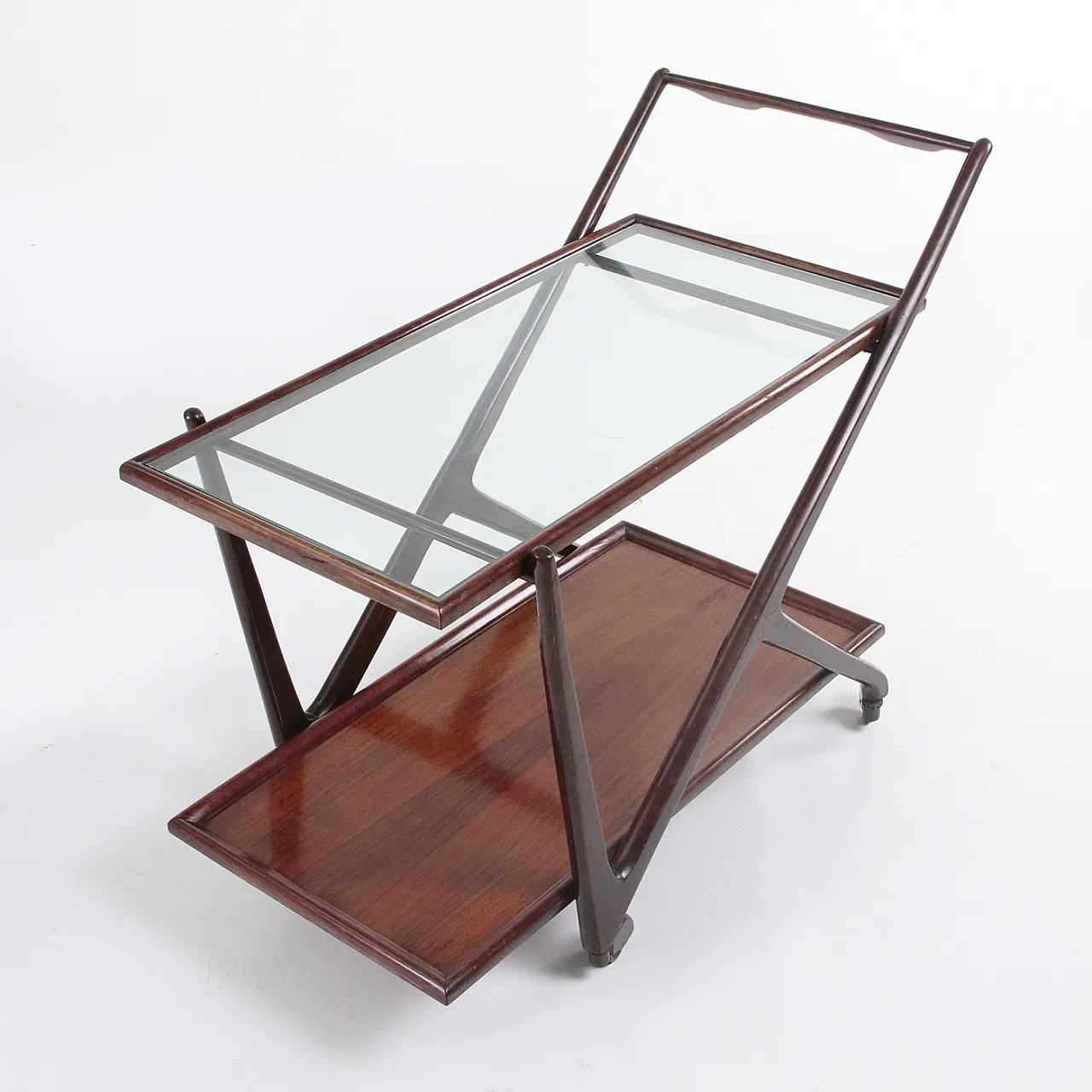 Wood and glass bar cart, 1950s 9