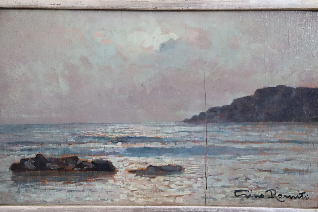 Gino Romiti, Paesaggio, dipinto ad olio su tavola, firmato, 1933 2