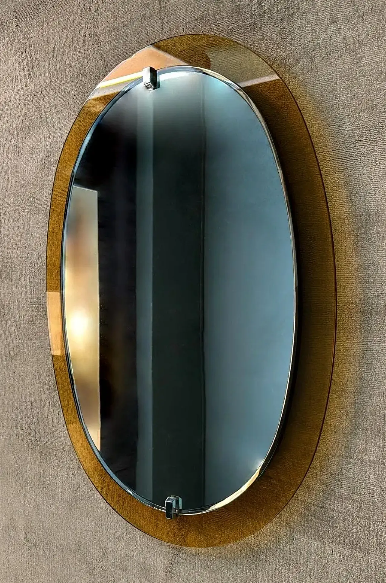 Oval stained glass mirror by Veca for Fontana Arte, 1970s 6