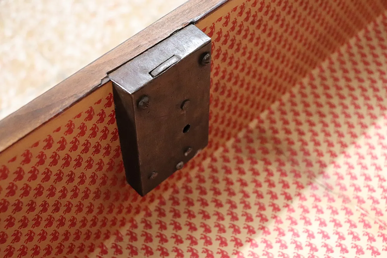 Antico cassettone in noce intarsiato restaurato, '700 11