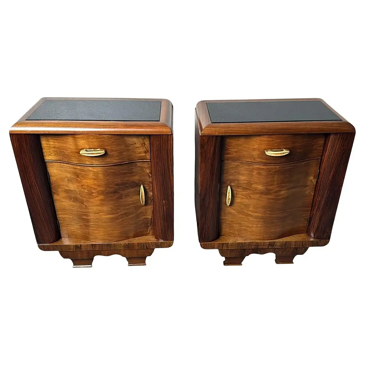 Pair of Art Deco bedside tables with black glass tops, 1930s 1