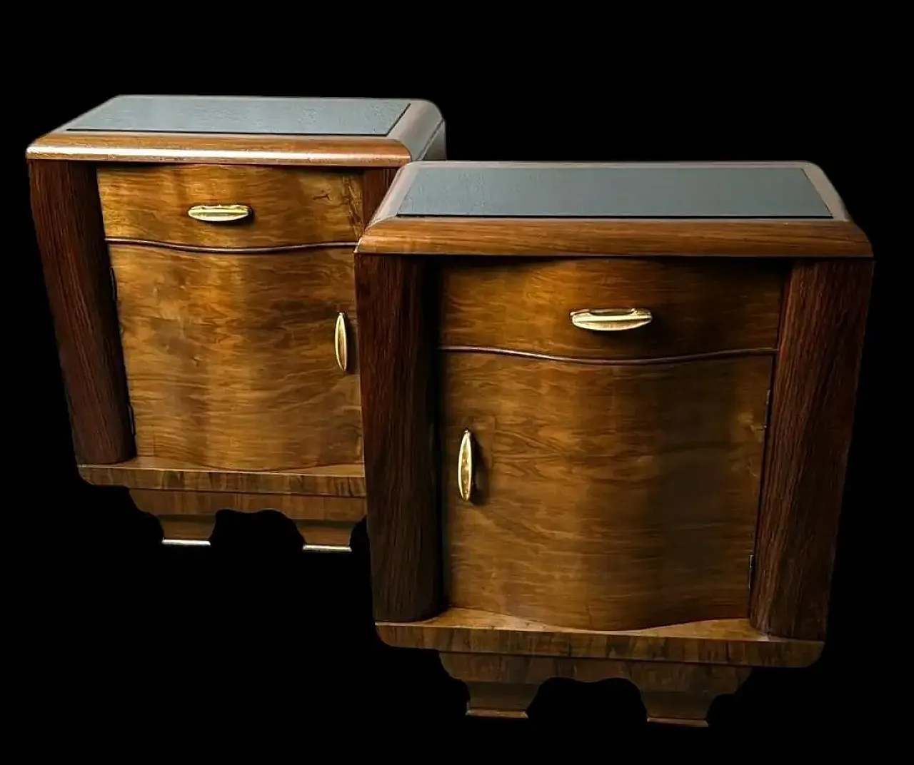 Pair of Art Deco bedside tables with black glass tops, 1930s 3