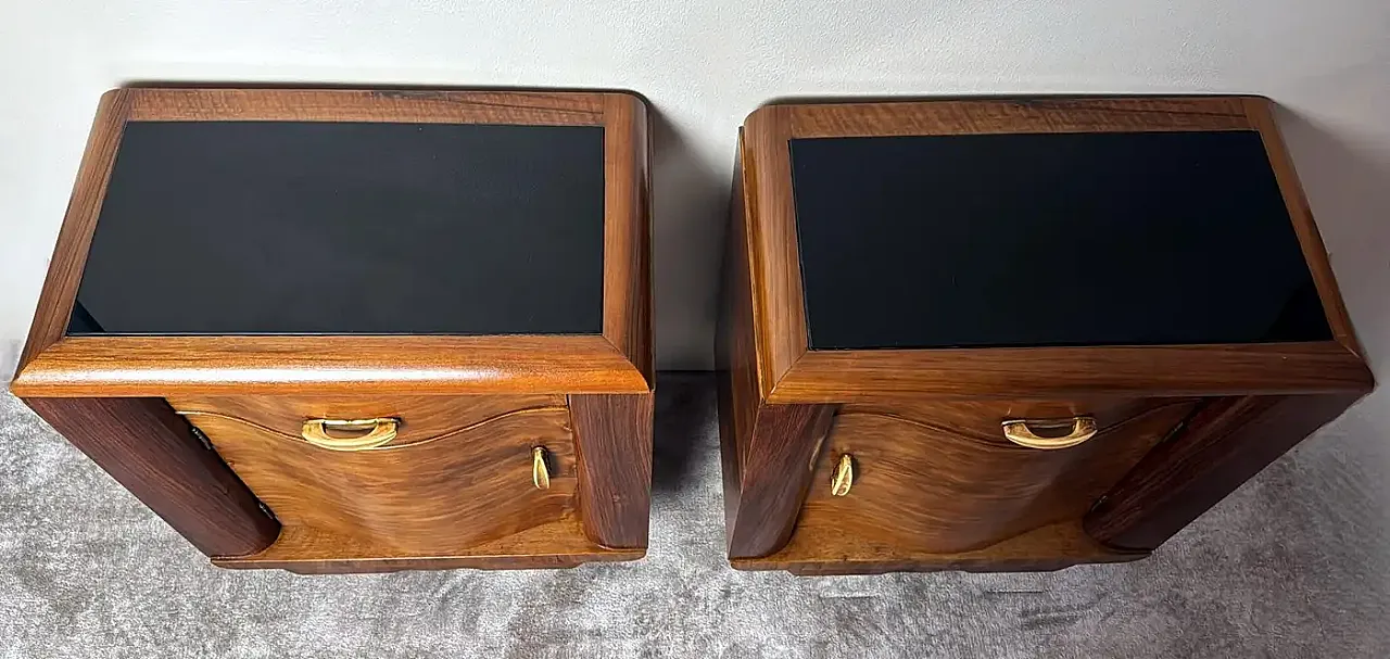 Pair of Art Deco bedside tables with black glass tops, 1930s 5