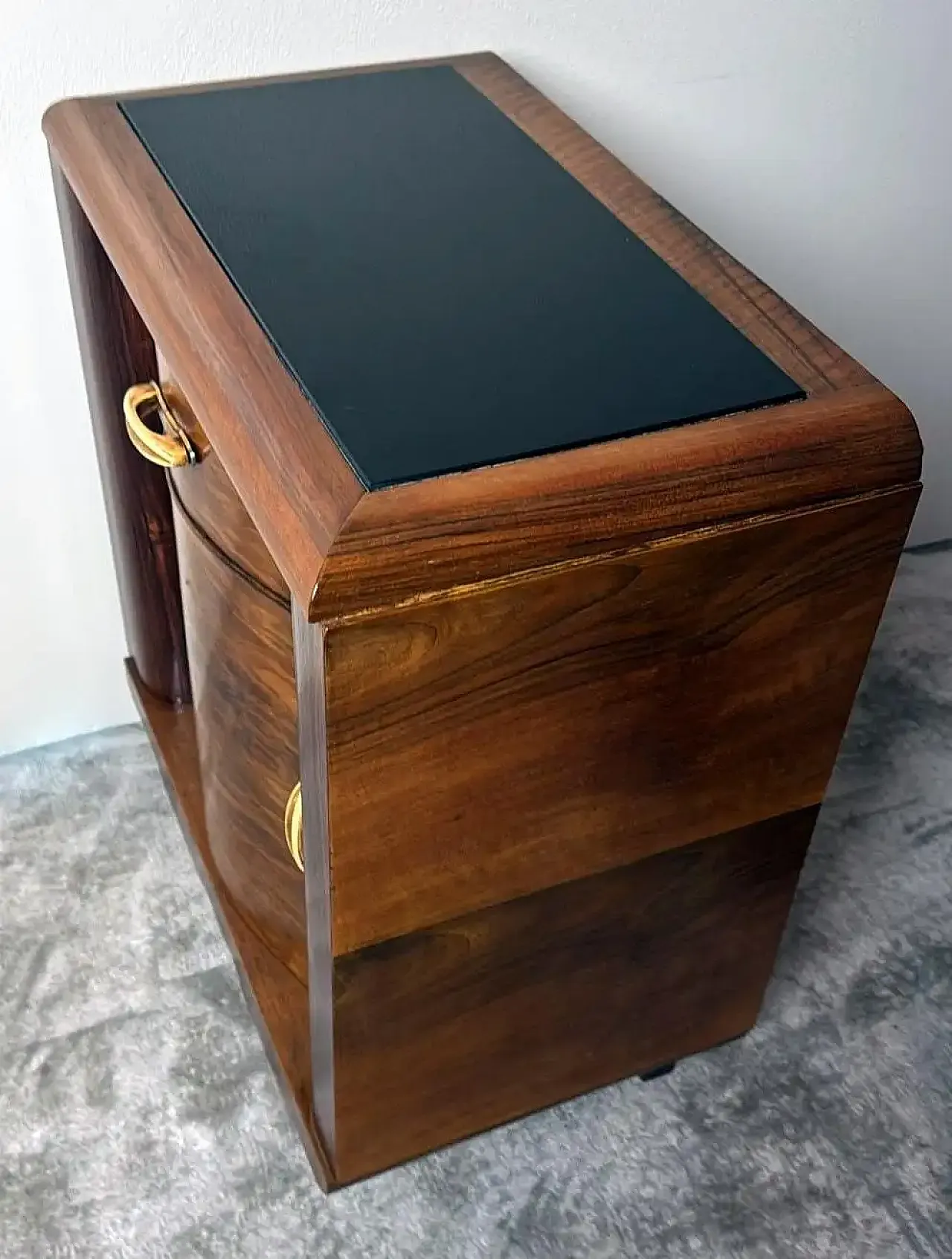Pair of Art Deco bedside tables with black glass tops, 1930s 10