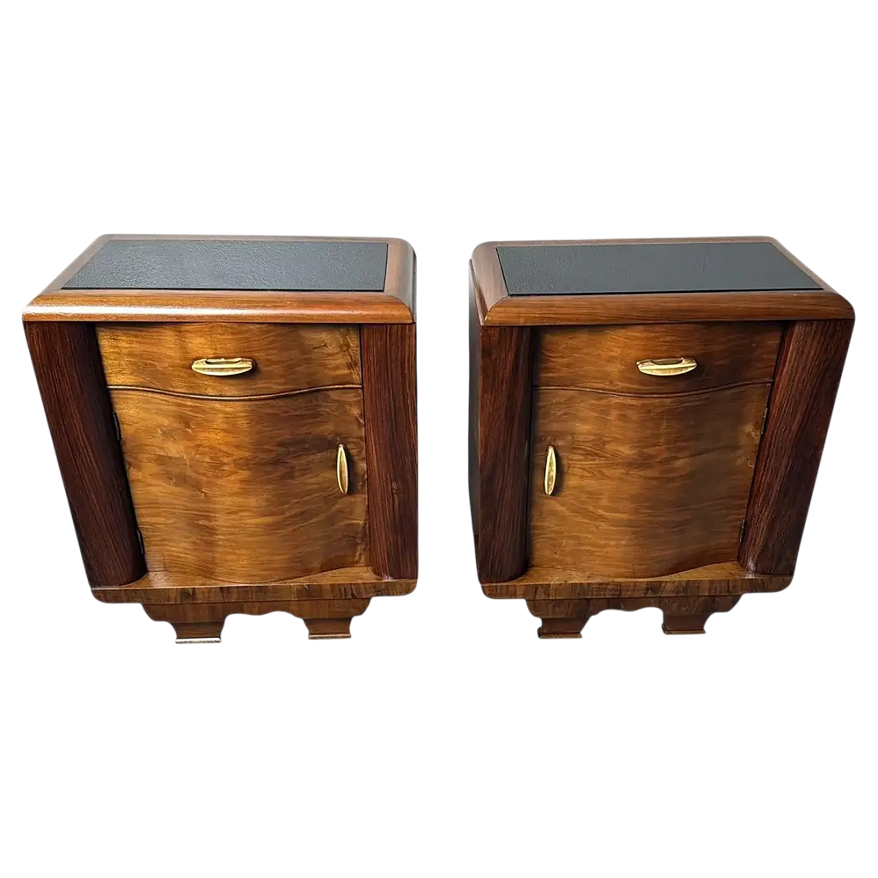 Pair of Art Deco bedside tables with black glass tops, 1930s 21
