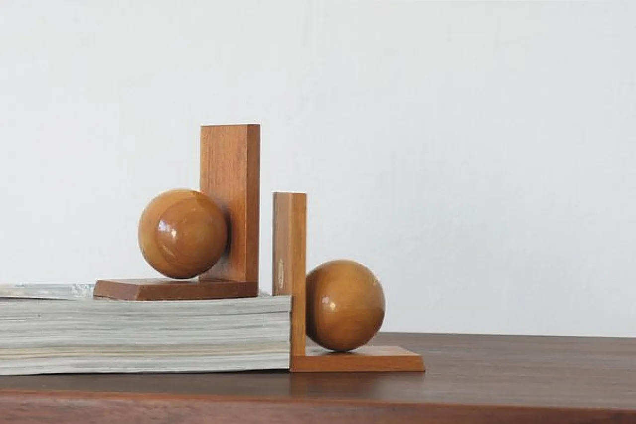 Coppia di fermalibri Mid-Century moderni in legno, anni '50 5