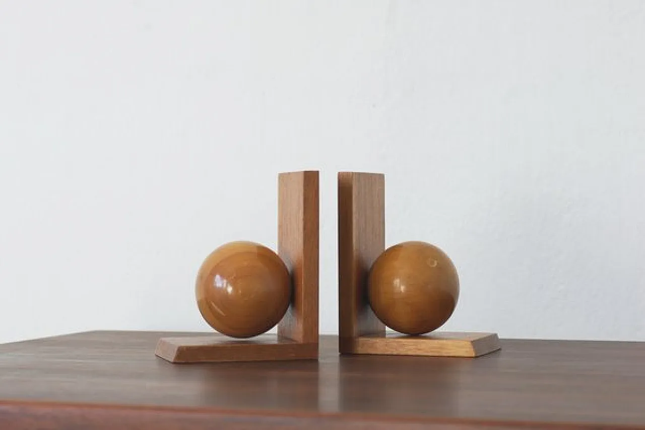 Coppia di fermalibri Mid-Century moderni in legno, anni '50 6