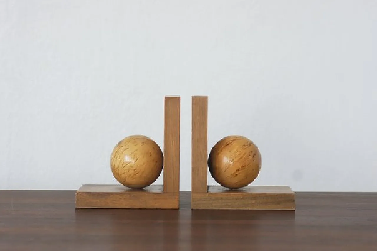 Coppia di fermalibri Mid-Century moderni in legno, anni '50 1
