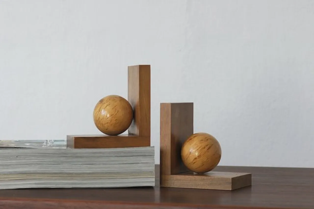 Coppia di fermalibri Mid-Century moderni in legno, anni '50 2