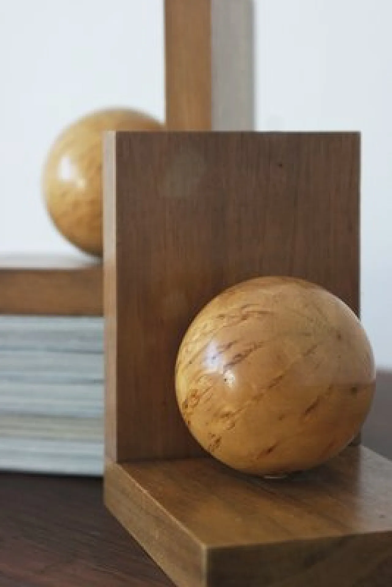 Coppia di fermalibri Mid-Century moderni in legno, anni '50 3