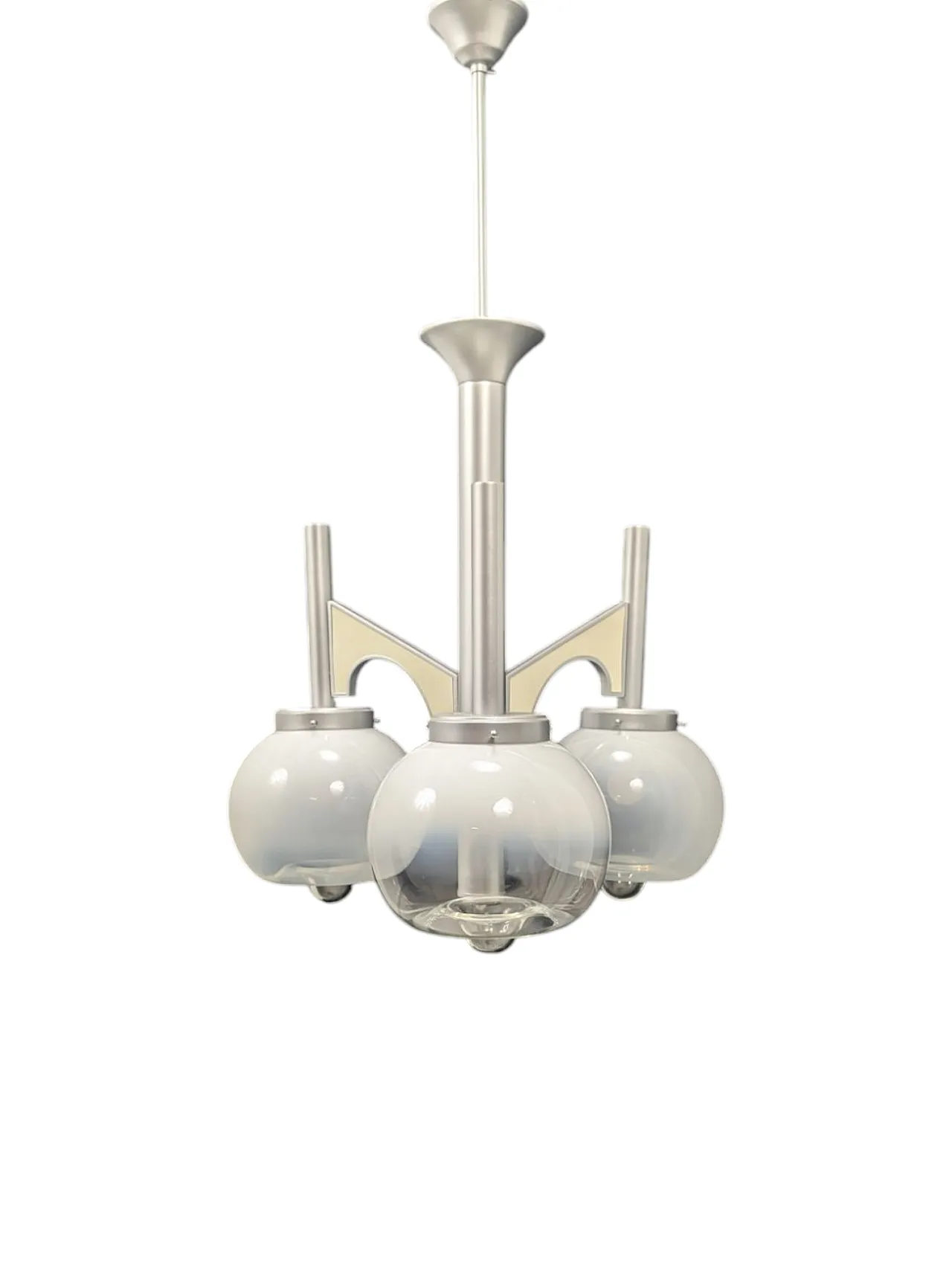 Steel and glass chandelier, 70s 1