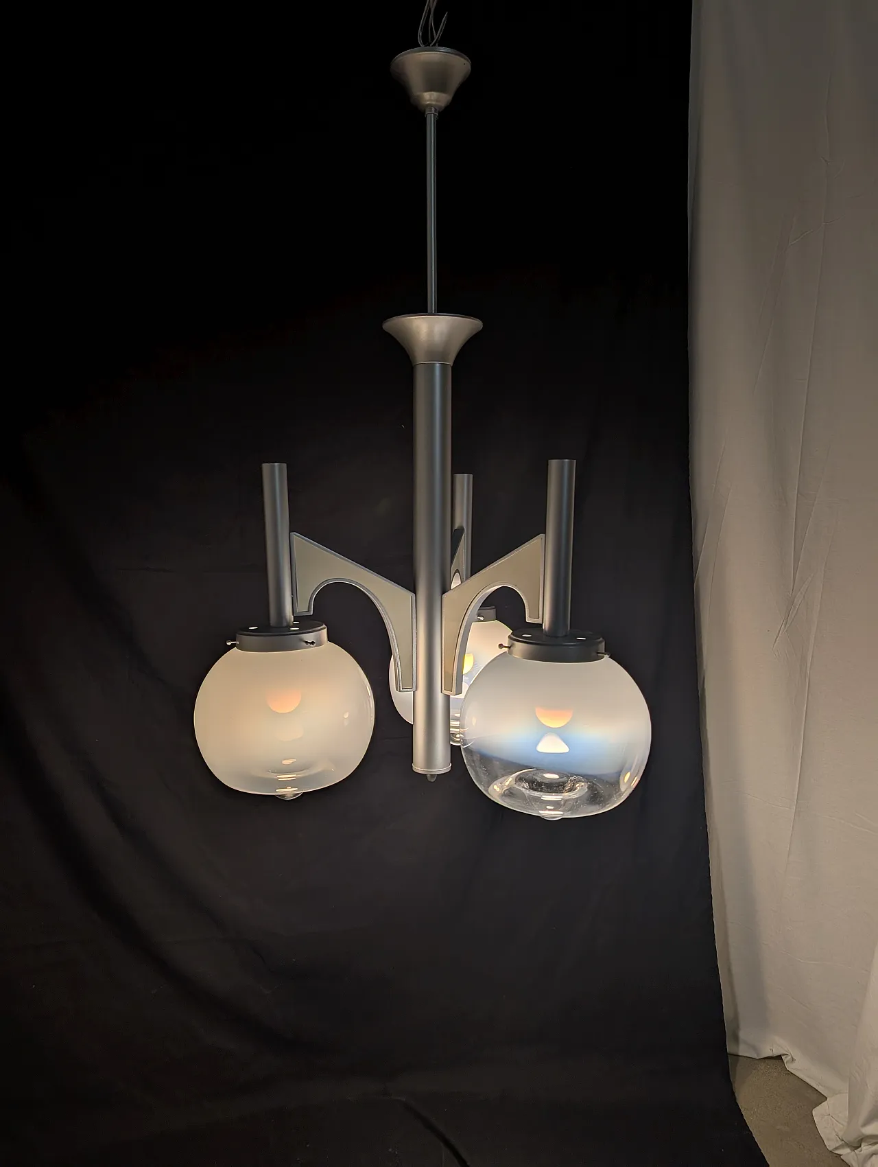 Steel and glass chandelier, 70s 7