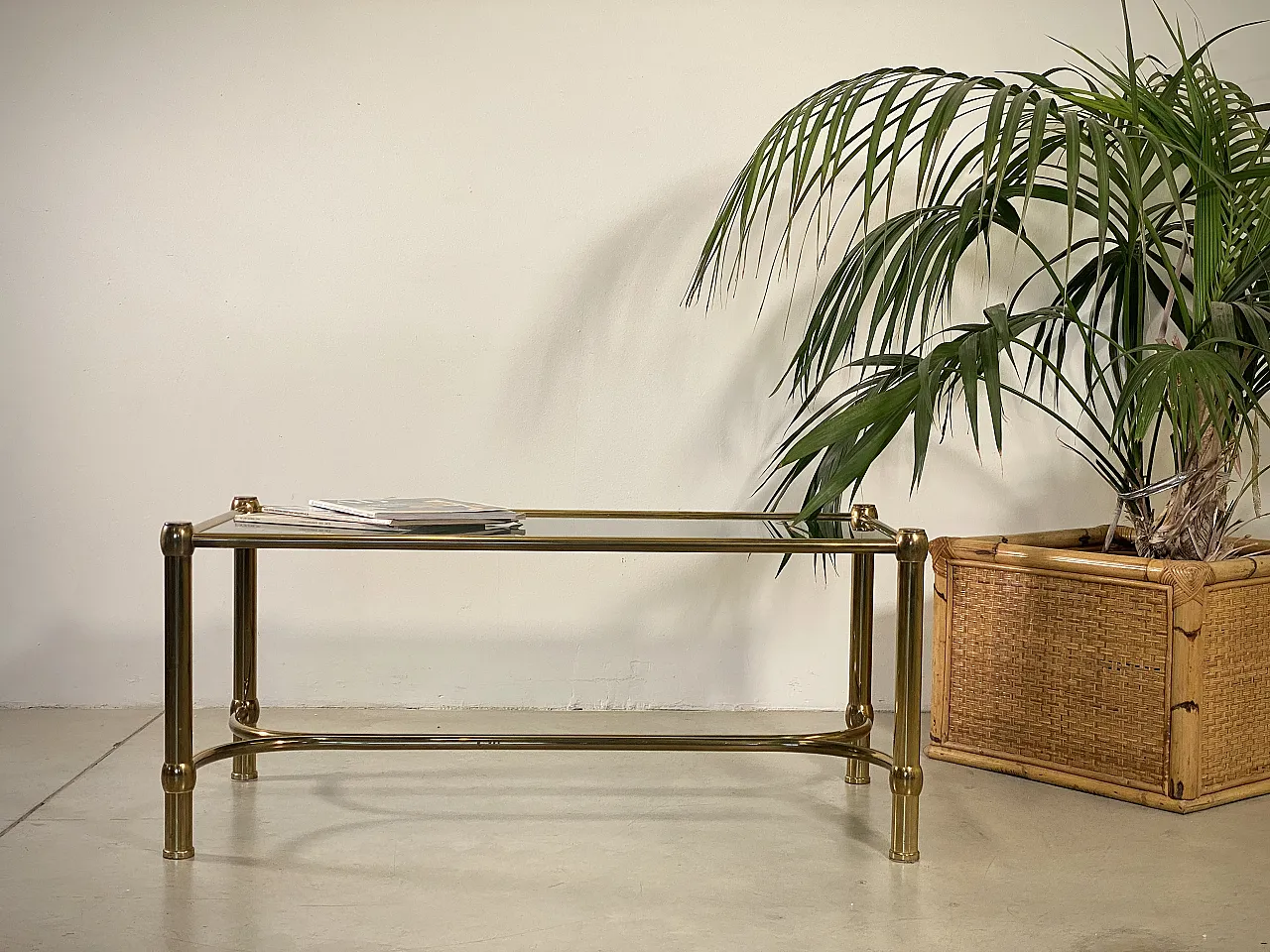 Rectangular brass table and  smoked glass top, 1960s 1