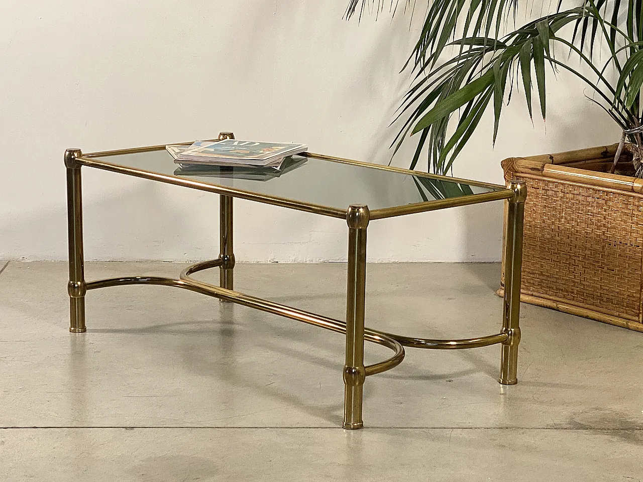 Rectangular brass table and  smoked glass top, 1960s 3