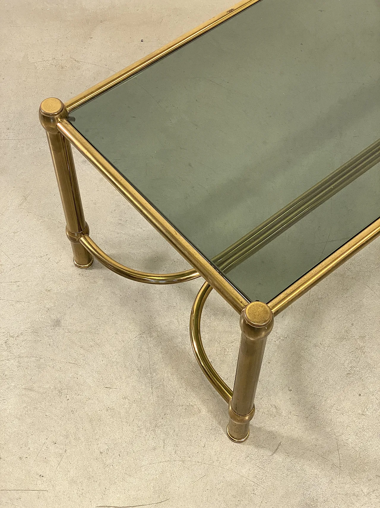 Rectangular brass table and  smoked glass top, 1960s 5