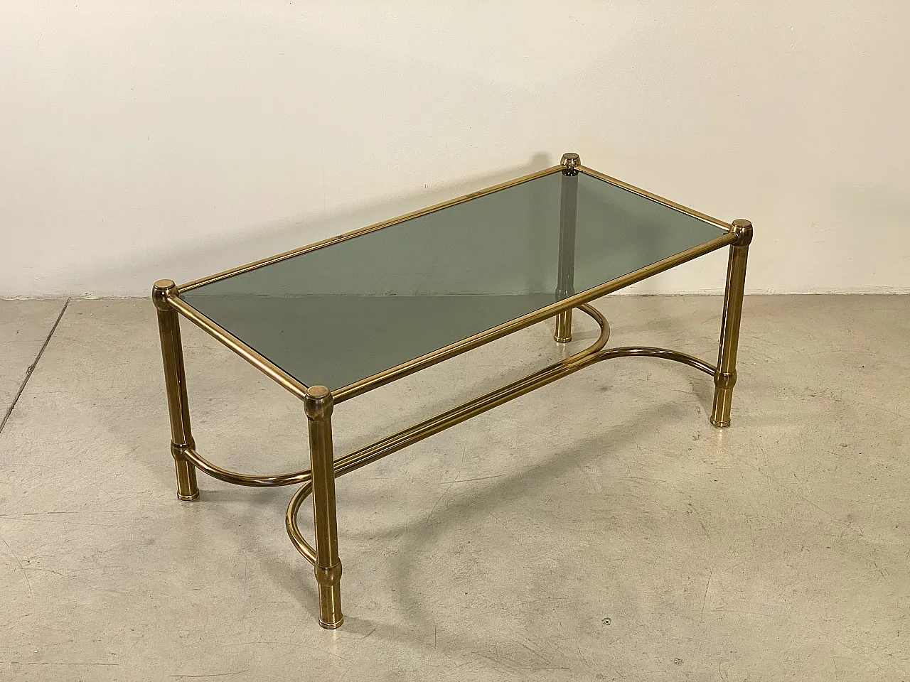Rectangular brass table and  smoked glass top, 1960s 7