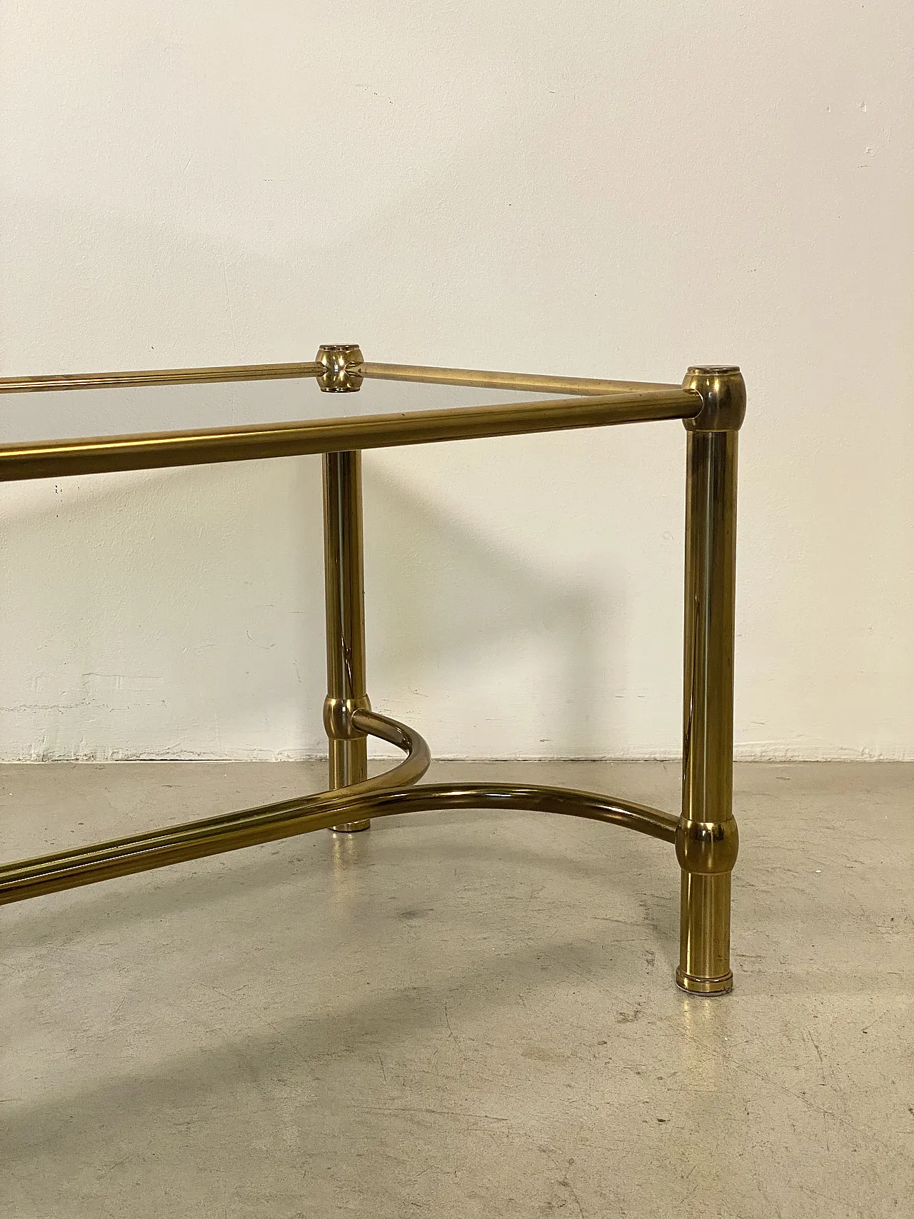 Rectangular brass table and  smoked glass top, 1960s 8
