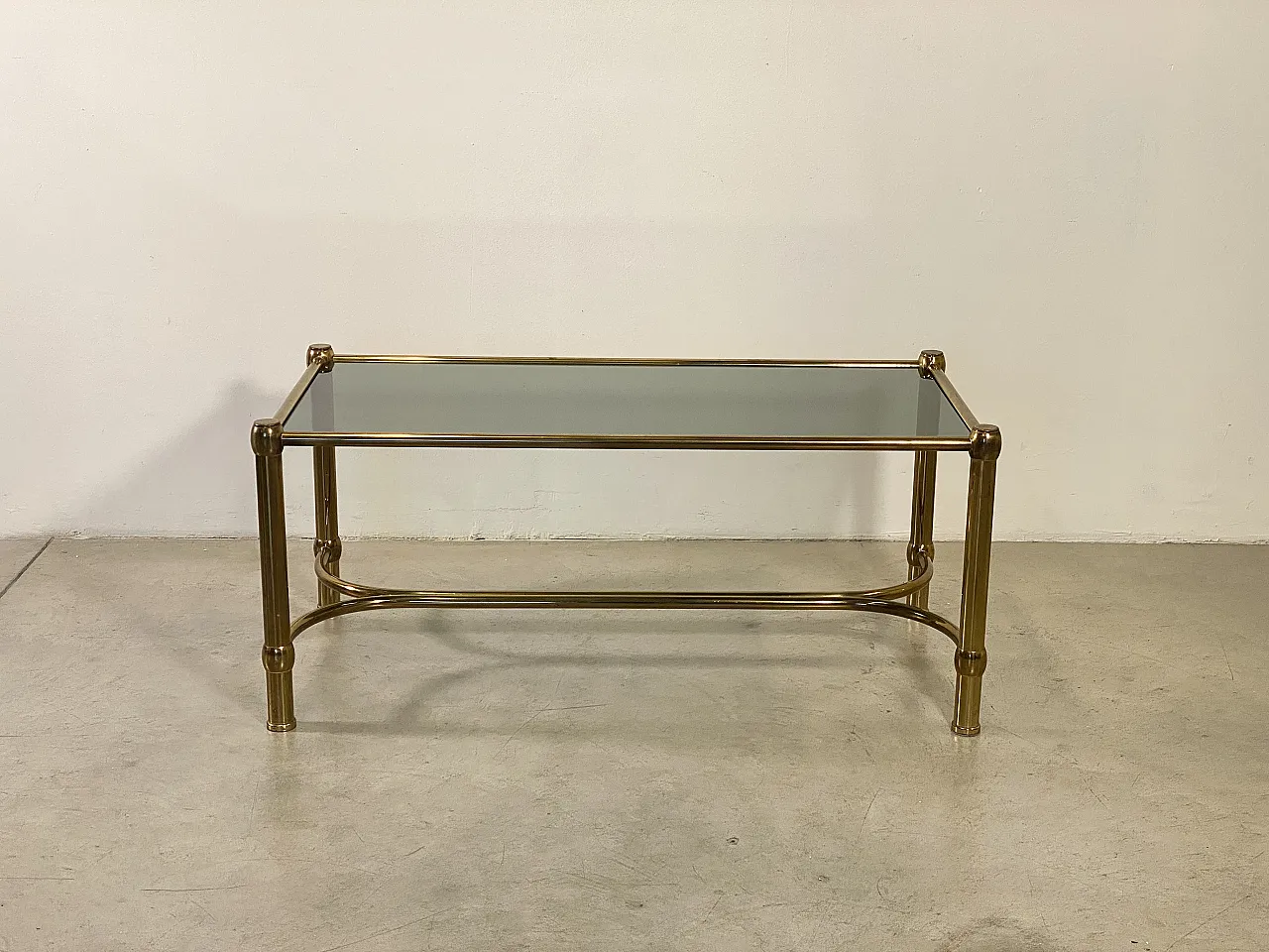 Rectangular brass table and  smoked glass top, 1960s 9