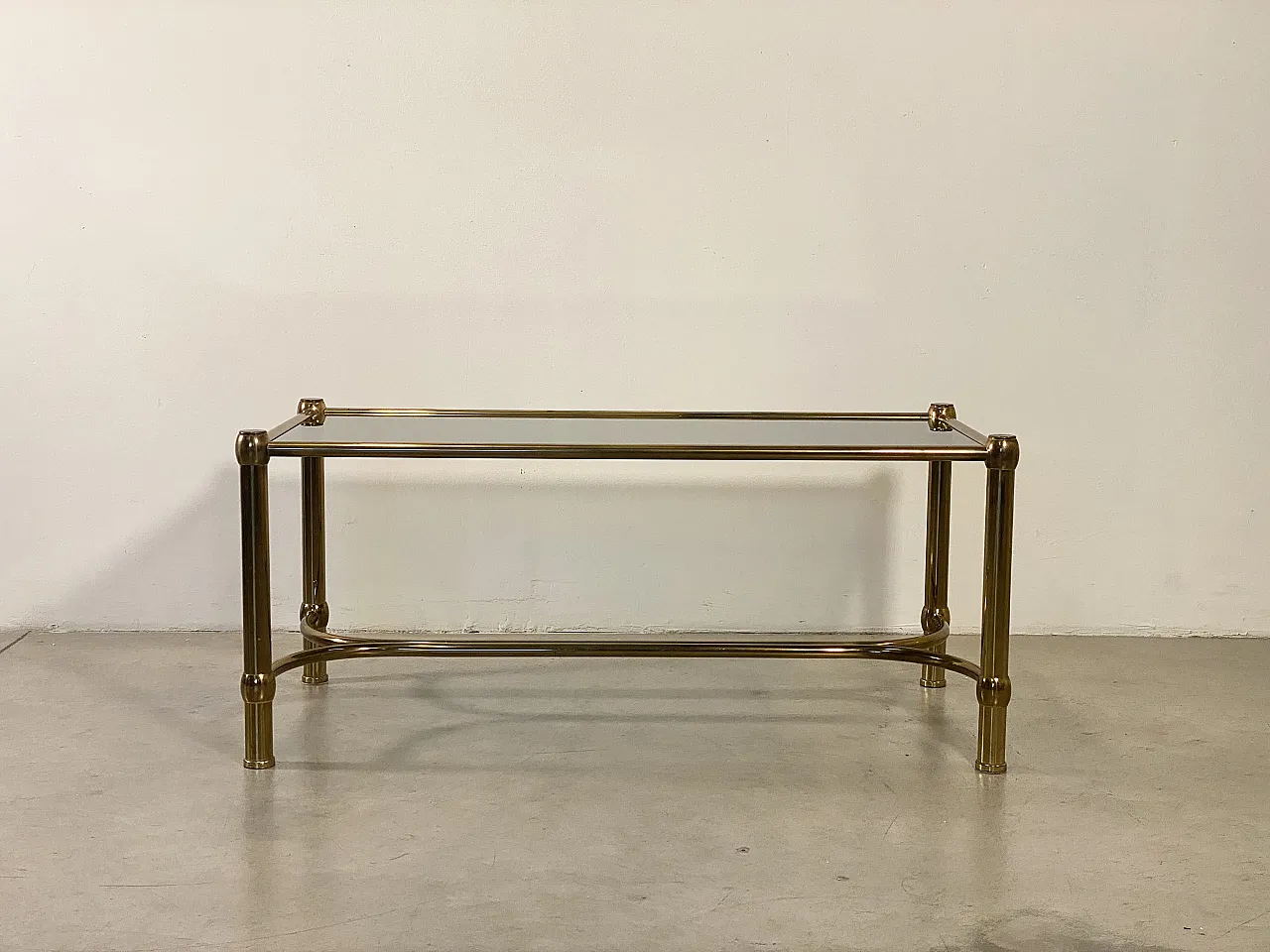 Rectangular brass table and  smoked glass top, 1960s 10