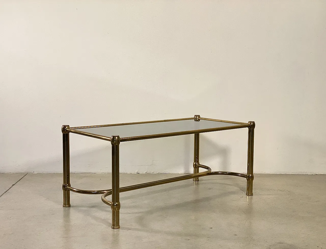 Rectangular brass table and  smoked glass top, 1960s 11