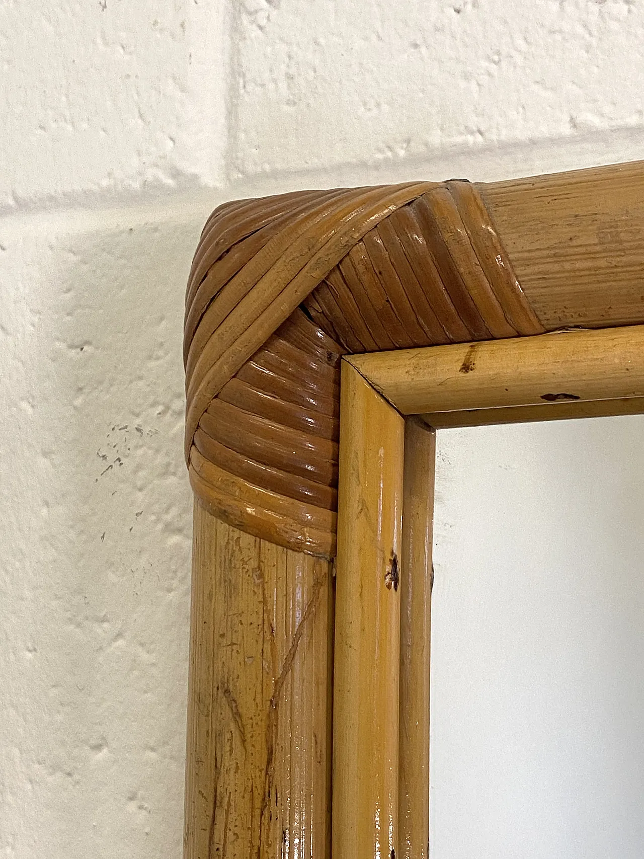 Specchio in bambù e vimini anni 70 2