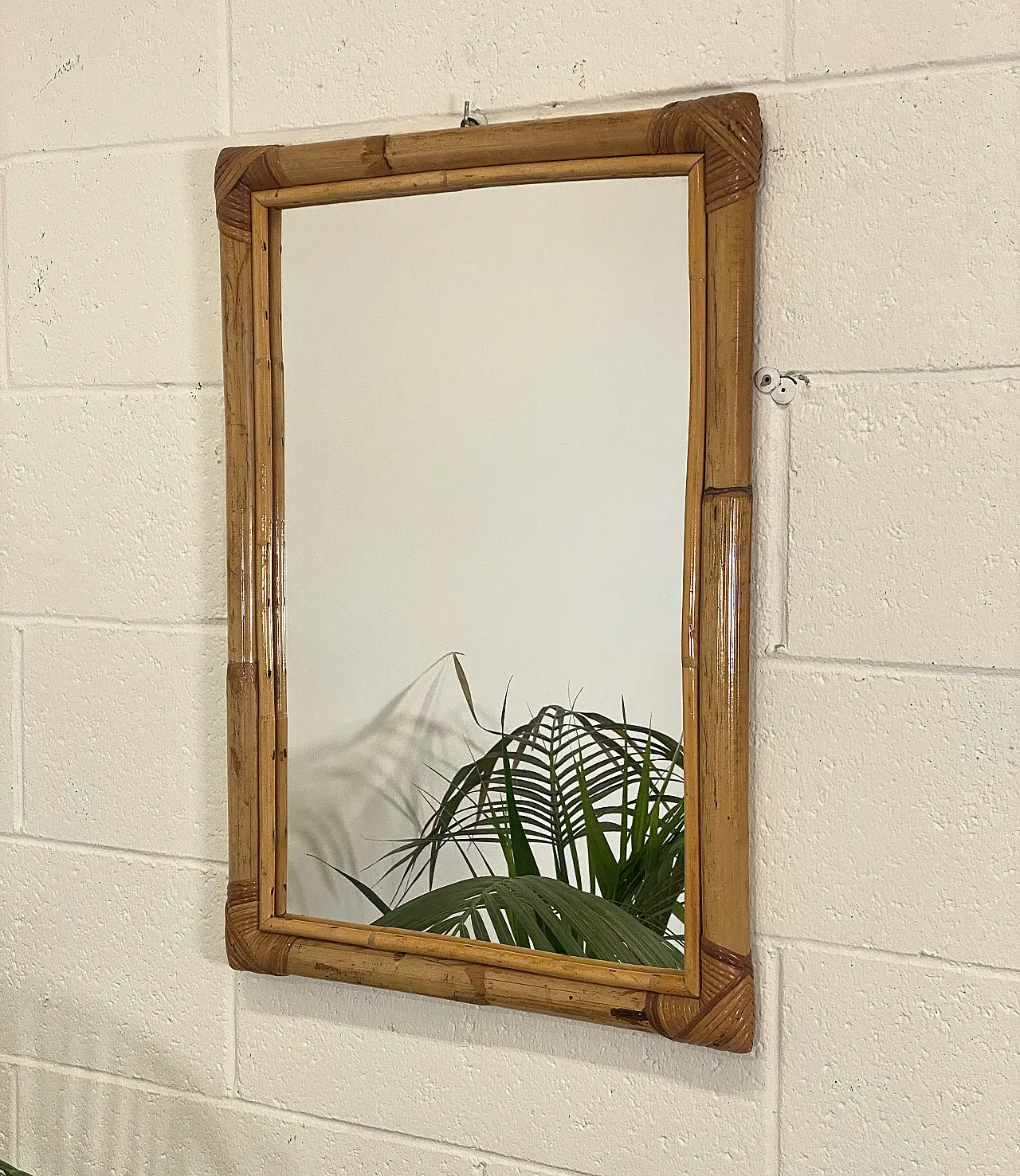 Specchio in bambù e vimini anni 70 3