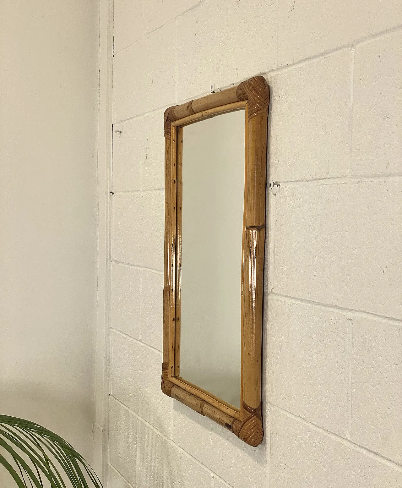 Specchio in bambù e vimini anni 70 5