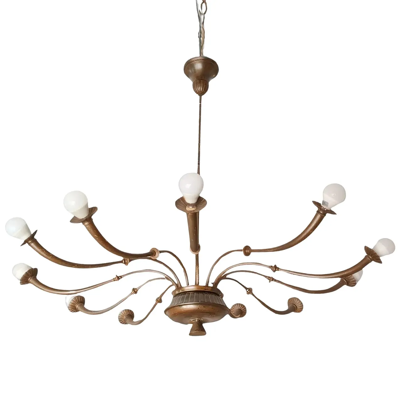 Lampadario a 12 luci in ottone Azucena di Caccia Dominioni, anni 50 5
