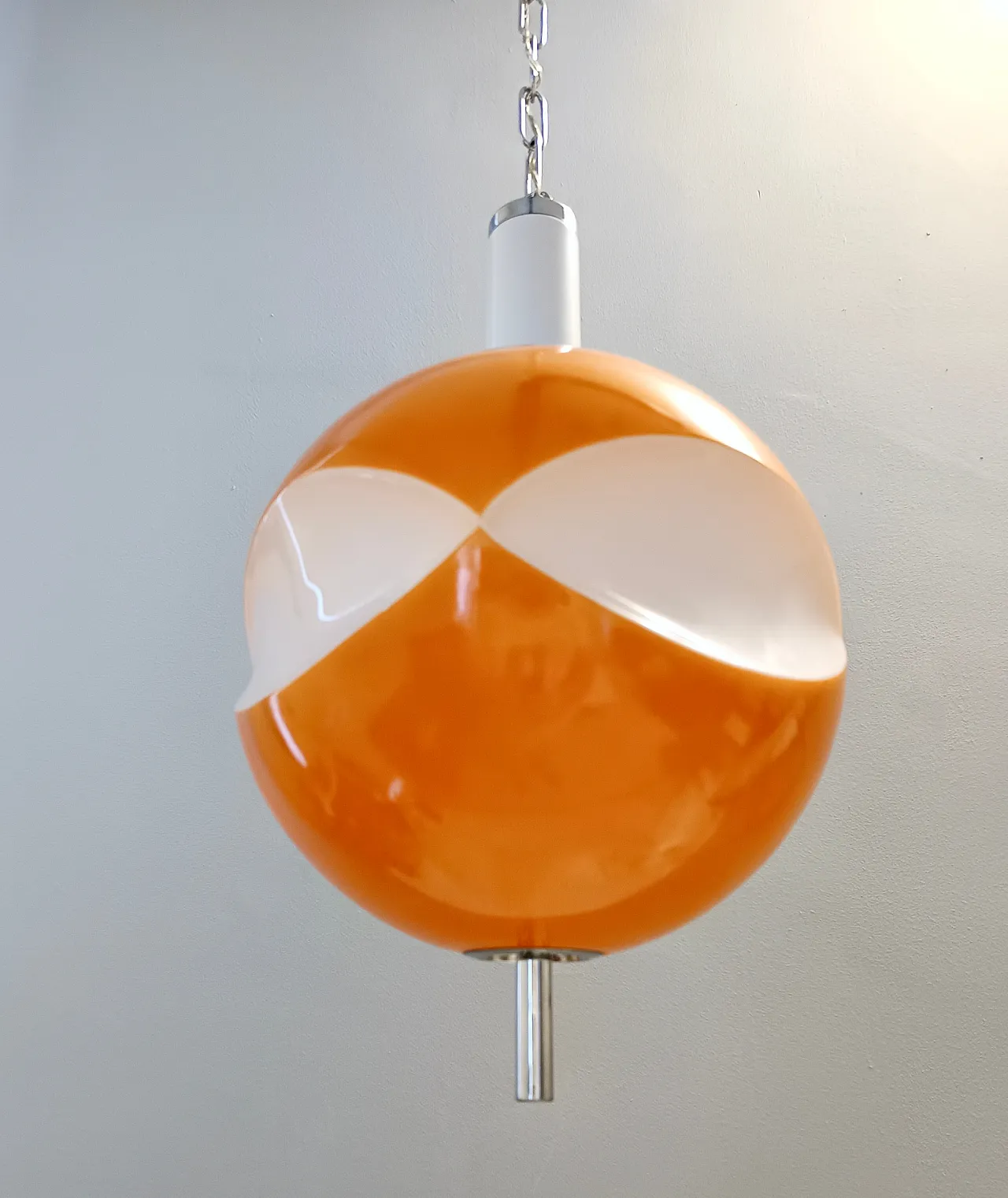 Space Age Orange and White Opaline Glass Pendant, 70s 2