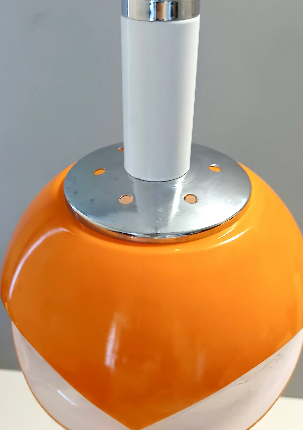 Space Age Orange and White Opaline Glass Pendant, 70s 3