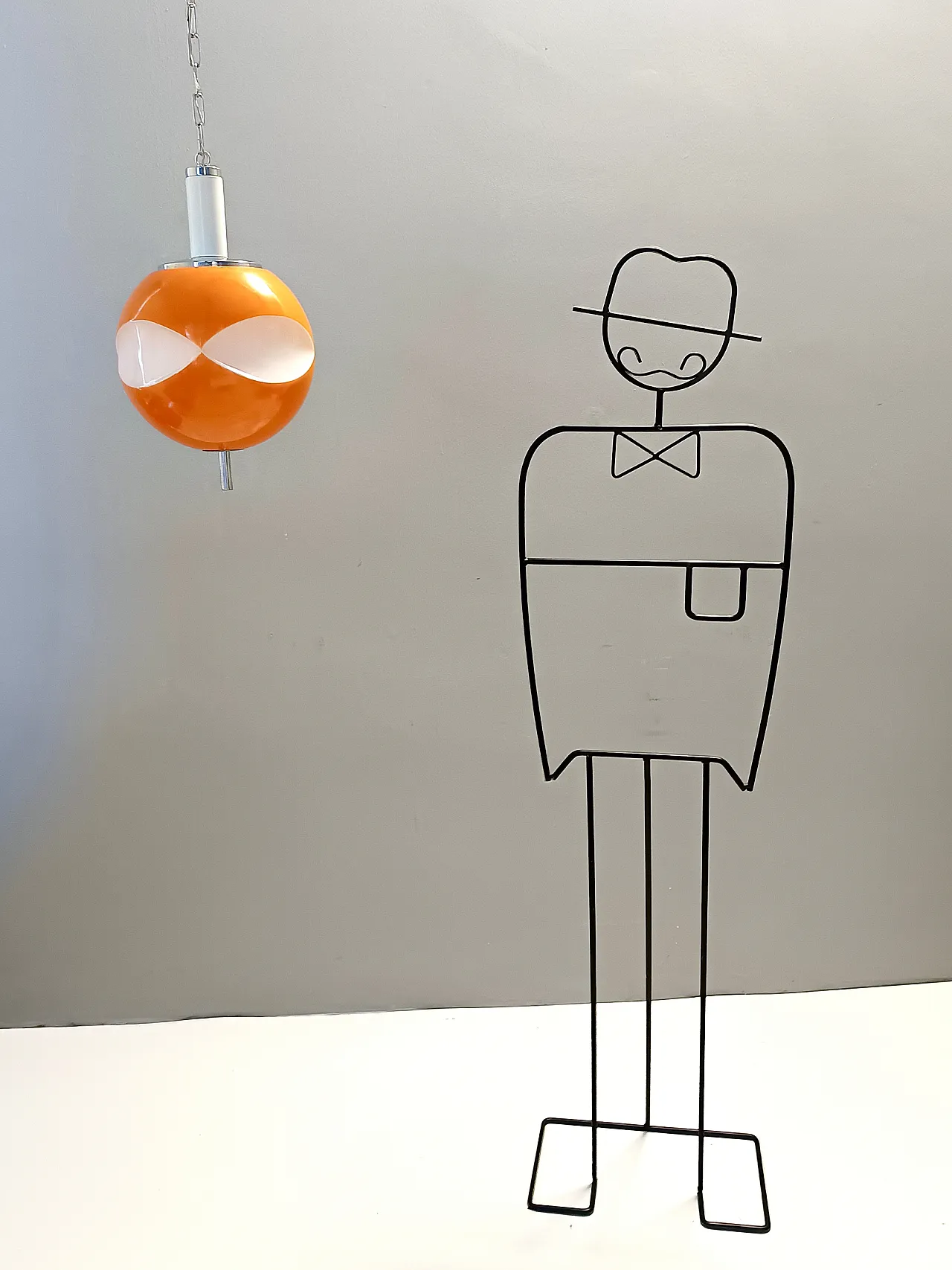 Space Age Orange and White Opaline Glass Pendant, 70s 4