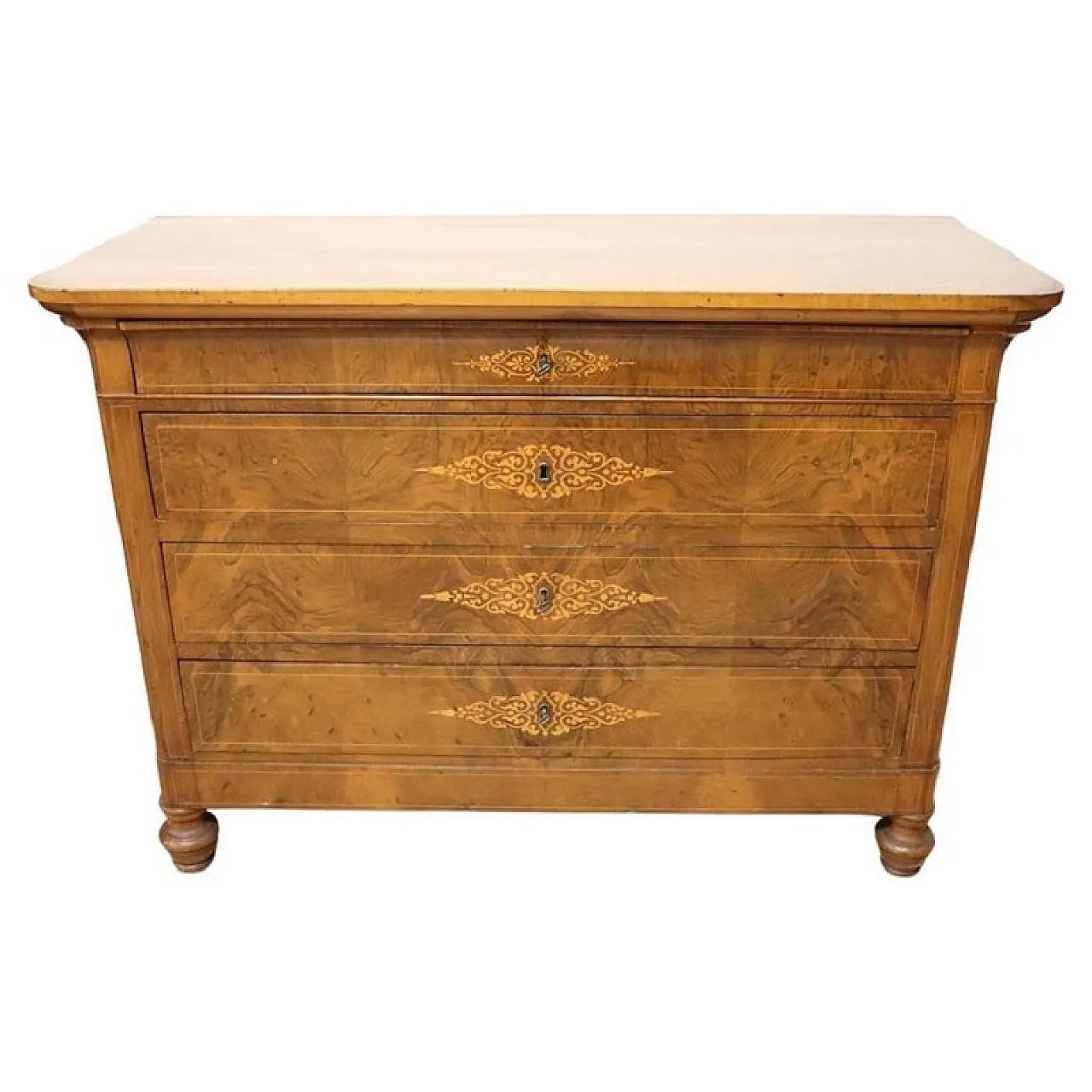 Comò in noce intarsiato, '800 1