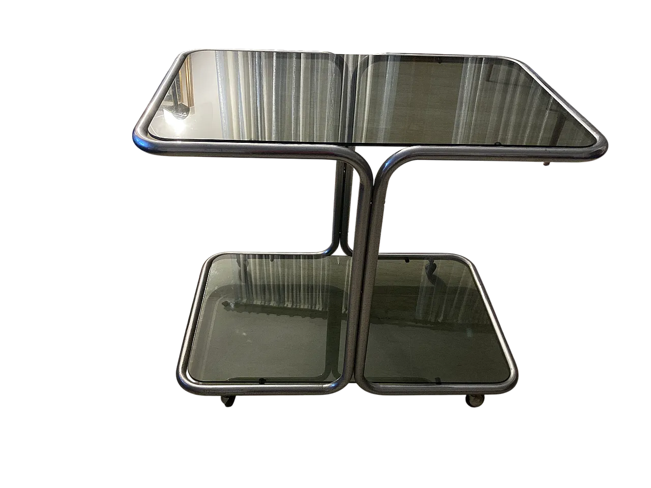 Chromed bar cart with double glass top, 1970s 5
