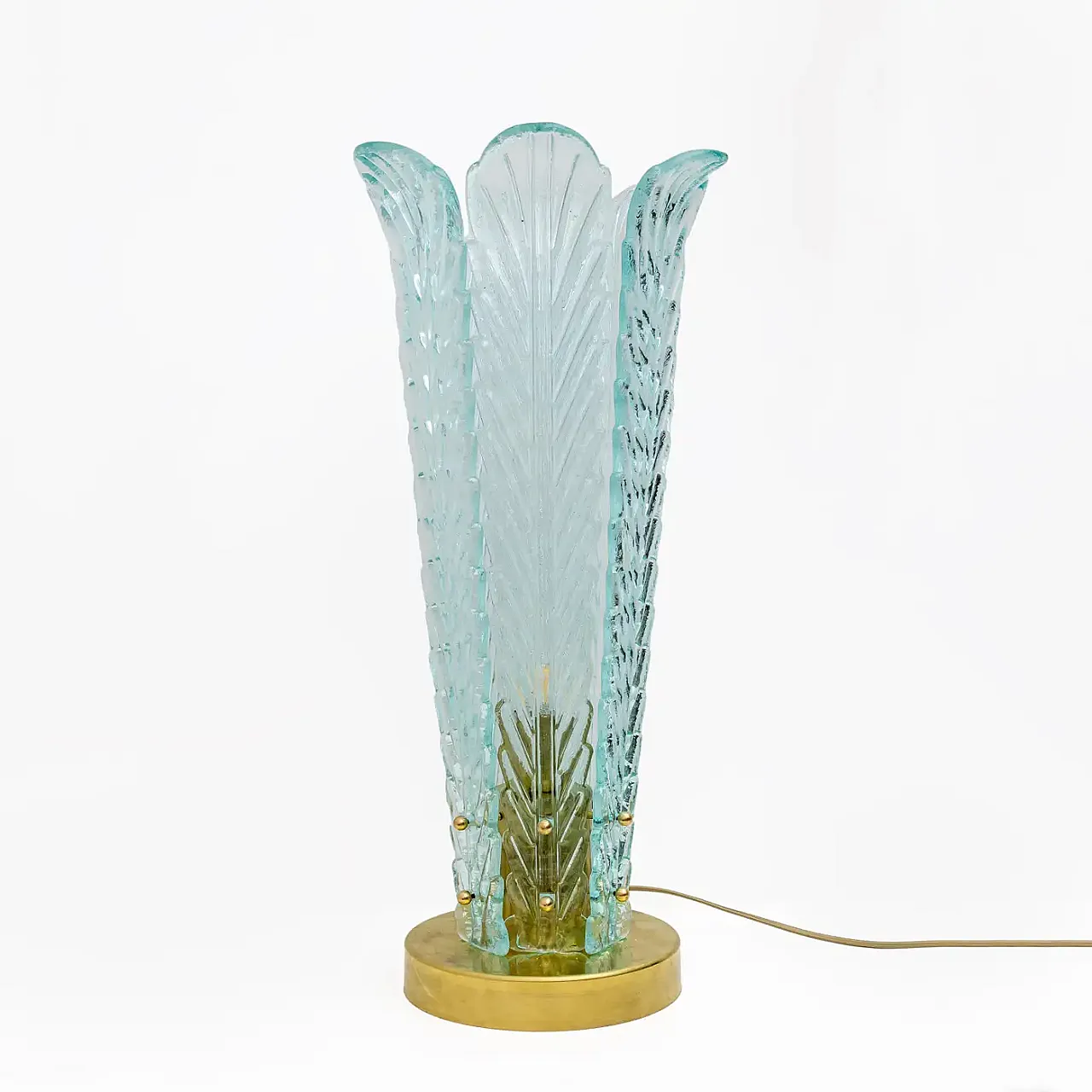 Coppia di lampade in ottone e vetro di Murano, anni 2000 5