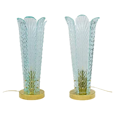 Coppia di lampade in ottone e vetro di Murano, anni 2000