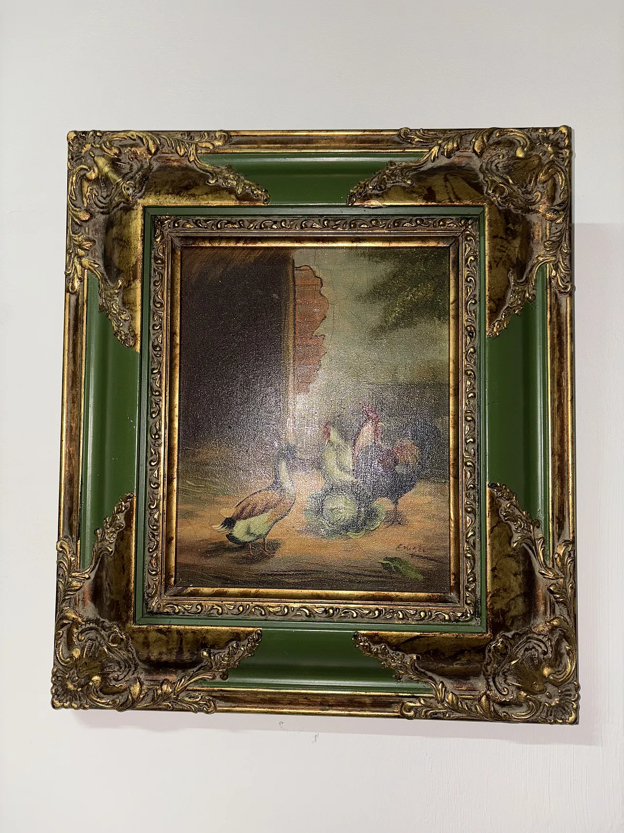 Dipinto di animali verde antico, primo '900 1