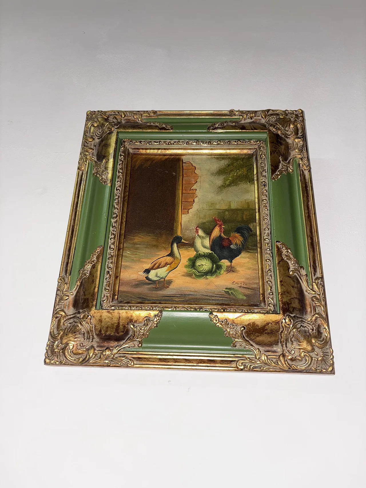 Dipinto di animali verde antico, primo '900 2