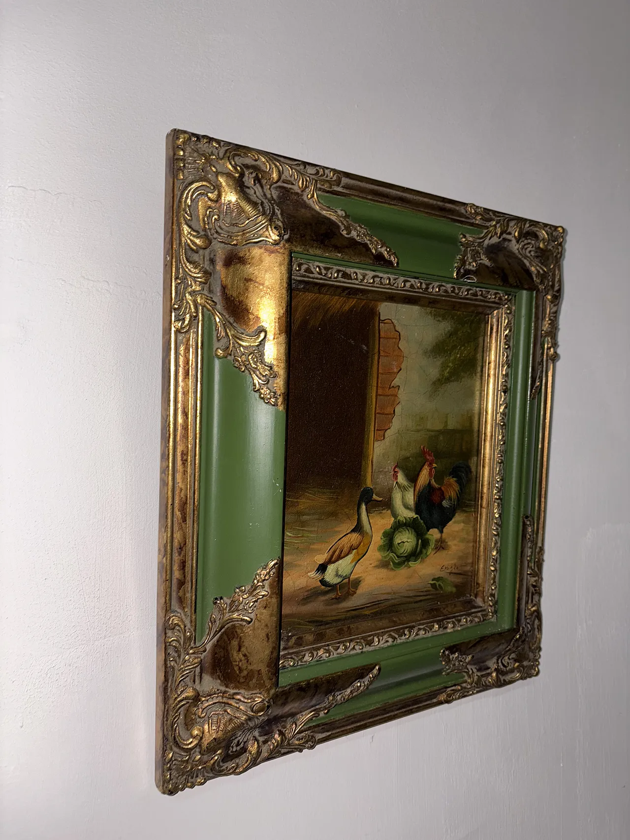 Dipinto di animali verde antico, primo '900 3