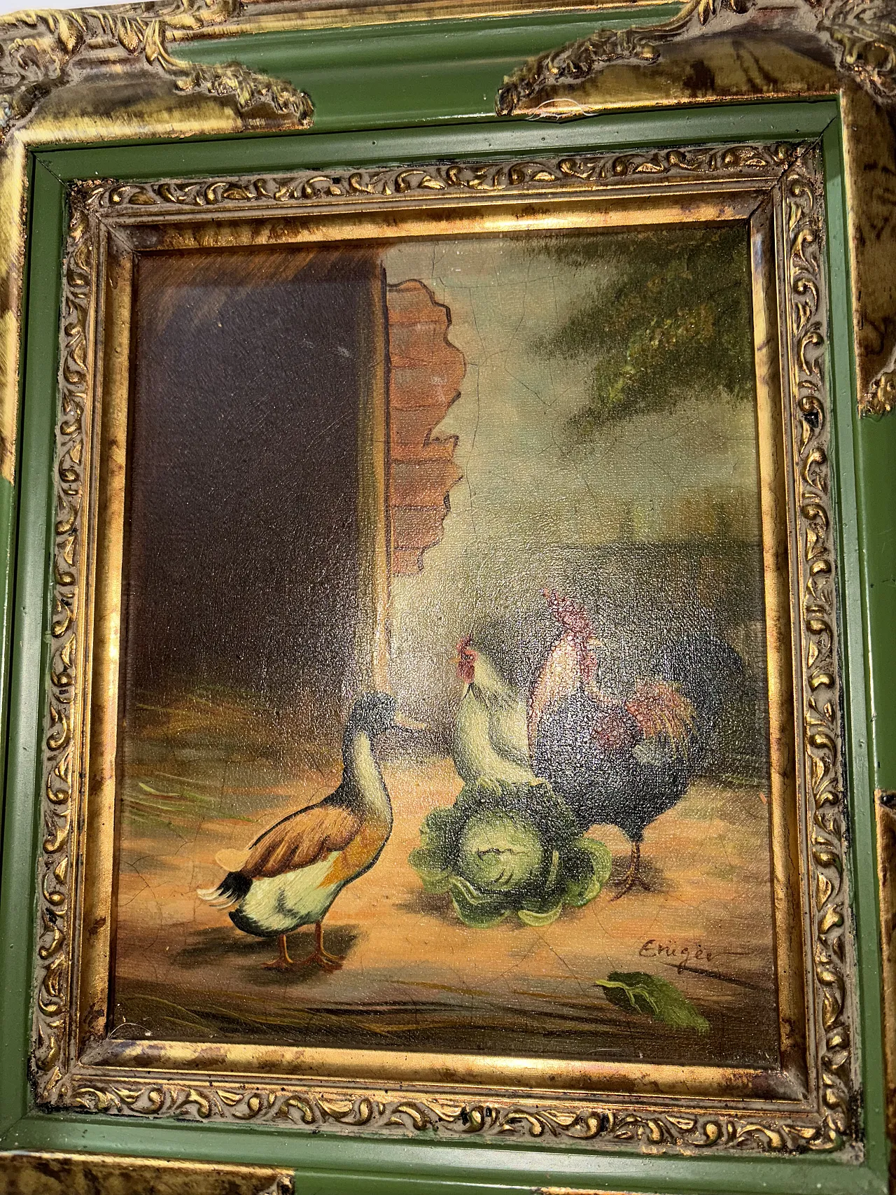 Dipinto di animali verde antico, primo '900 4