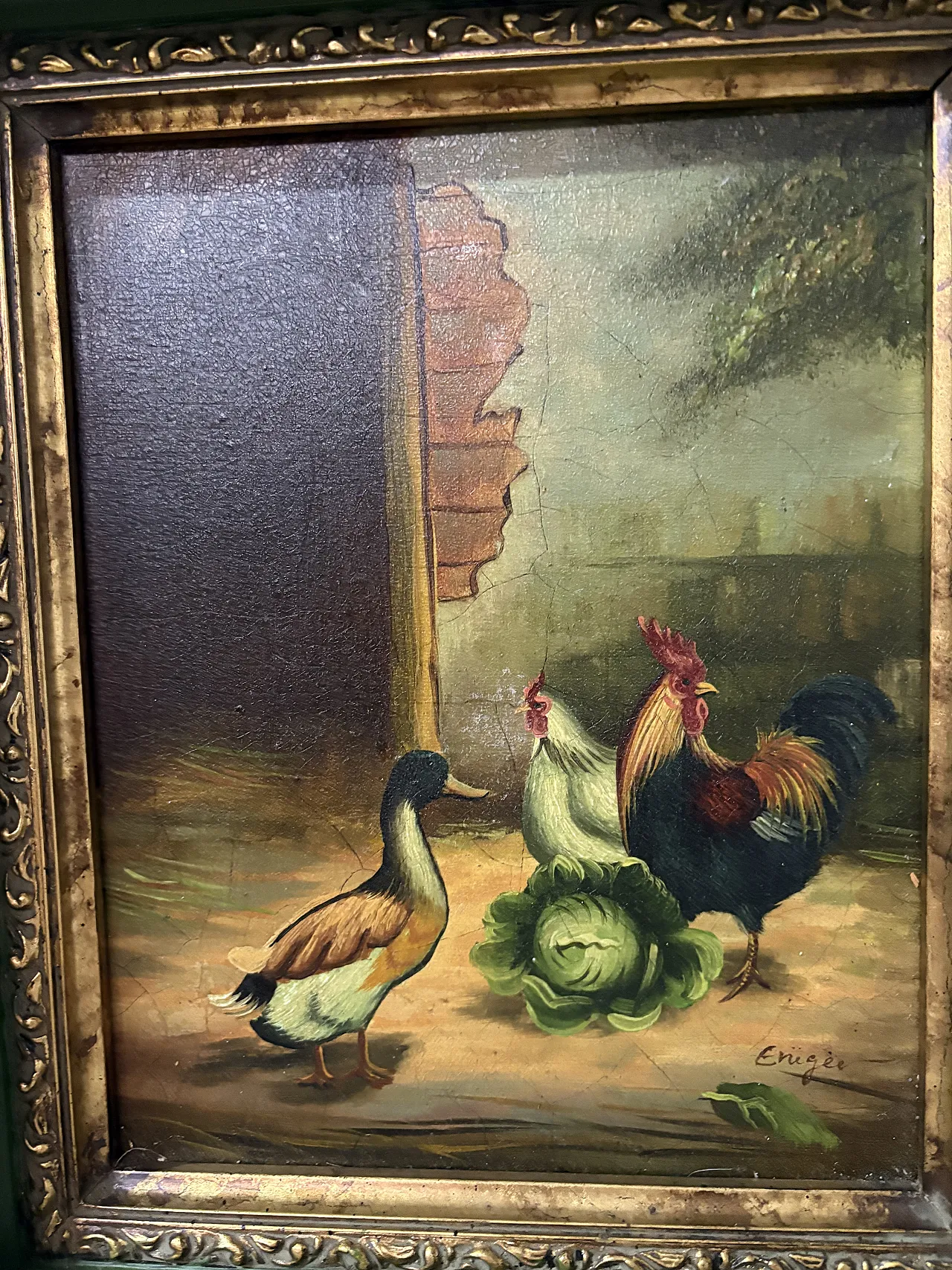 Dipinto di animali verde antico, primo '900 6