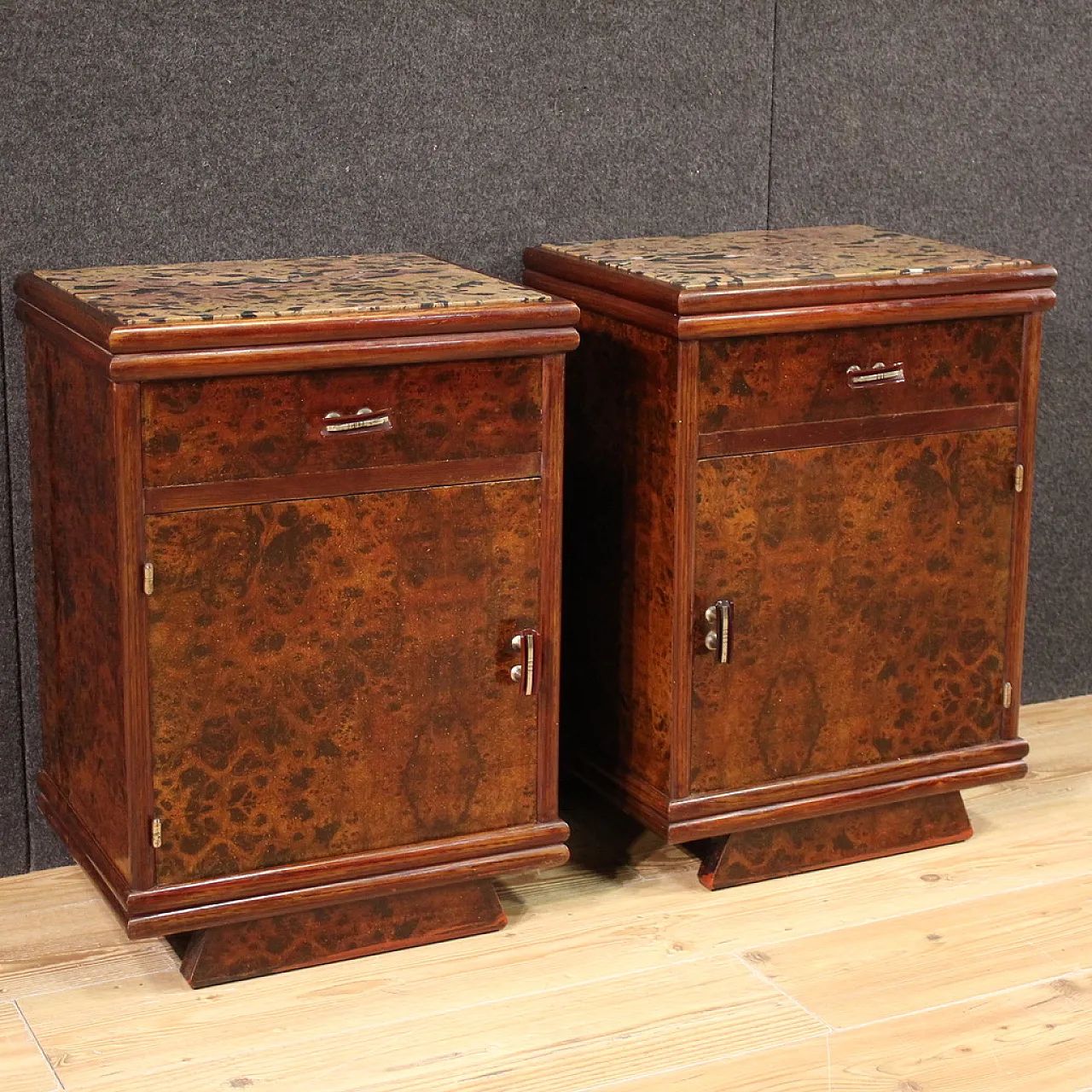 Pair of Italian bedside tables marble top, 20th century 1