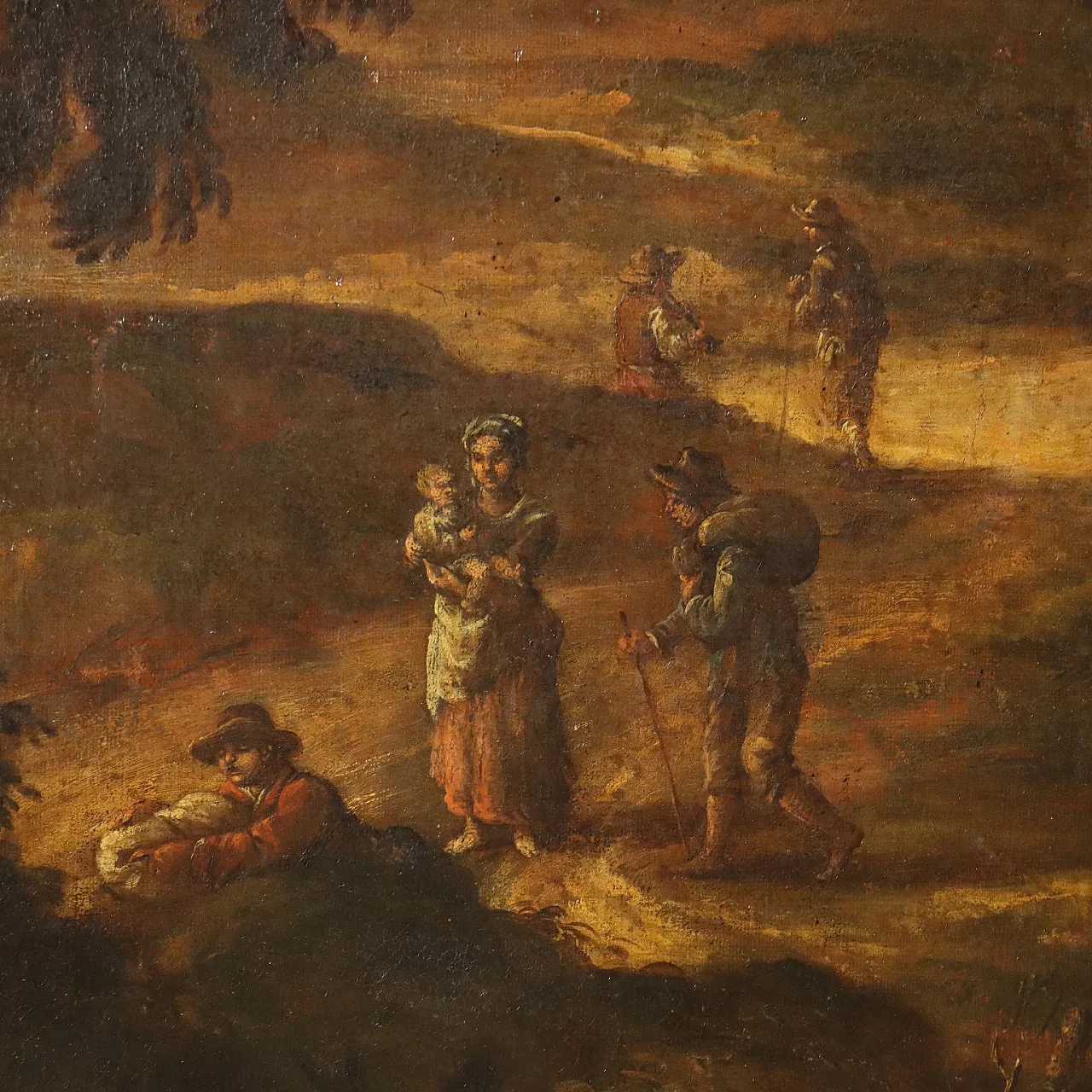 Paesaggio con Torrente, Mulino e Figure, olio su tela, '700 4