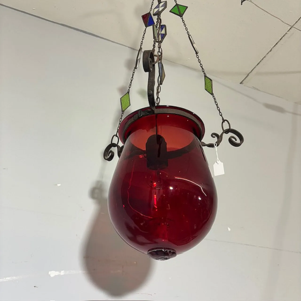 Lampadario porta candela vetro rosso, fine '800 1